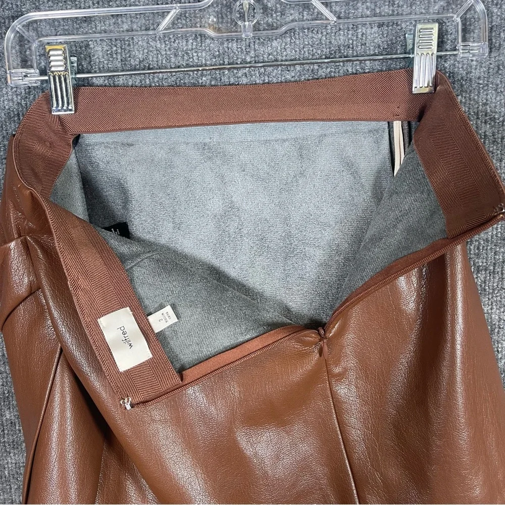 Wilfred Aritzia‎ Womens 2 Brown Wrap Angie Skirt High Waist Vegan Leather Lined